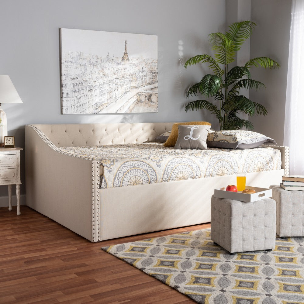 Baxton Studio Haylie Modern and Contemporary Beige Fabric Upholstered Queen Size Daybed WHI-CF9046-B-Beige-Daybed-Q