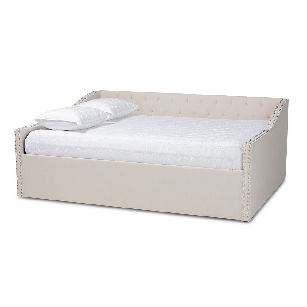 Baxton Studio Haylie Modern and Contemporary Beige Fabric Upholstered Queen Size Daybed WHI-CF9046-B-Beige-Daybed-Q