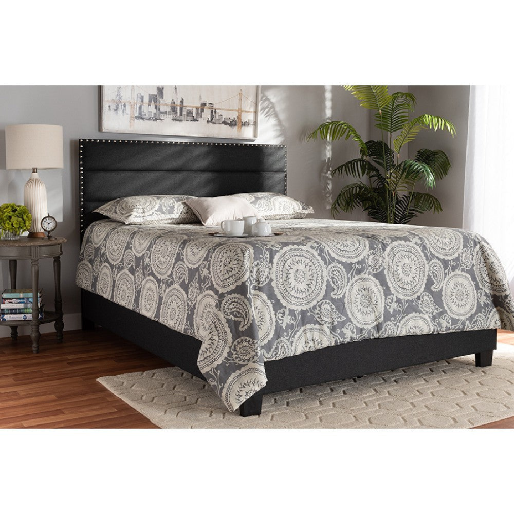 Baxton Studio Ansa Modern and Contemporary Dark Grey Fabric Upholstered King Size Bed