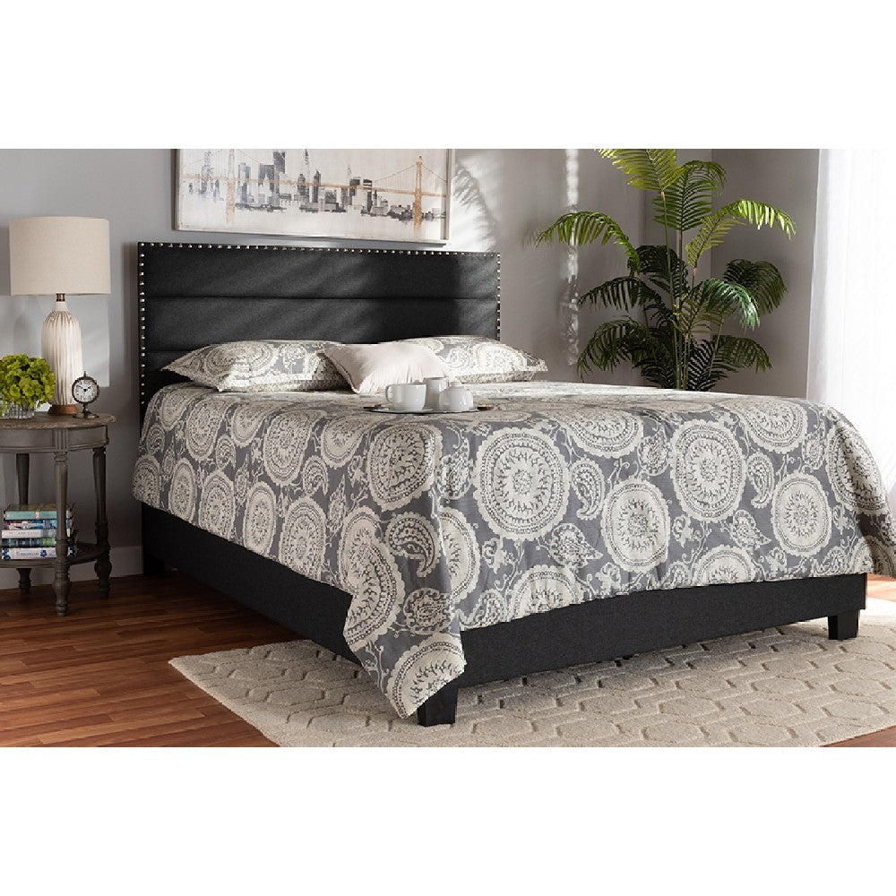 Baxton Studio Ansa Modern and Contemporary Dark Grey Fabric Upholstered Queen Size Bed