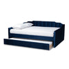 Baxton Studio Lennon Modern and Contemporary Navy Blue Velvet Fabric Upholstered Full Size Daybed with Trundle