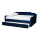 Baxton Studio Lennon Modern and Contemporary Navy Blue Velvet Fabric Upholstered Full Size Daybed with Trundle