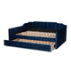 Baxton Studio Lennon Modern and Contemporary Navy Blue Velvet Fabric Upholstered Full Size Daybed with Trundle