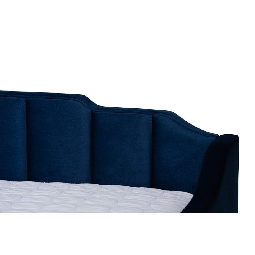 Baxton Studio Lennon Modern and Contemporary Navy Blue Velvet Fabric Upholstered Full Size Daybed with Trundle