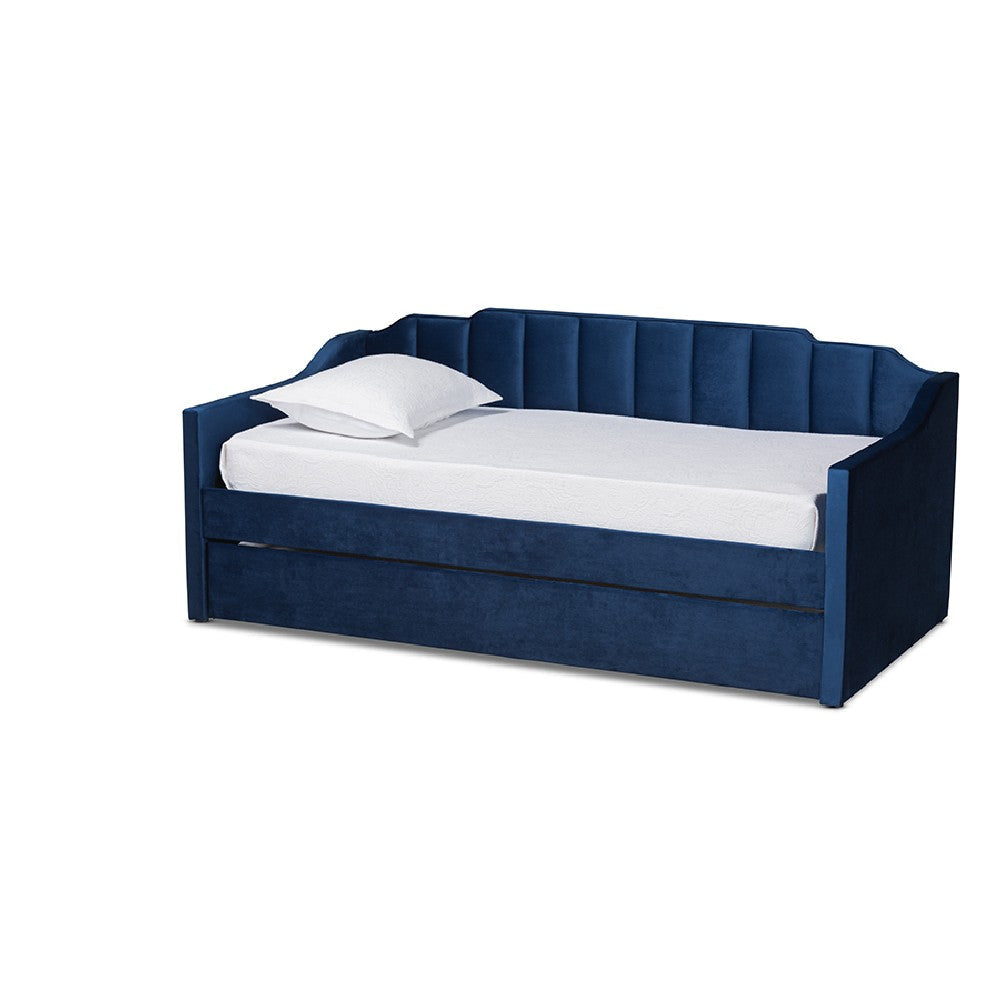 Baxton Studio Lennon Modern and Contemporary Navy Blue Velvet Fabric Upholstered Twin Size Daybed with Trundle