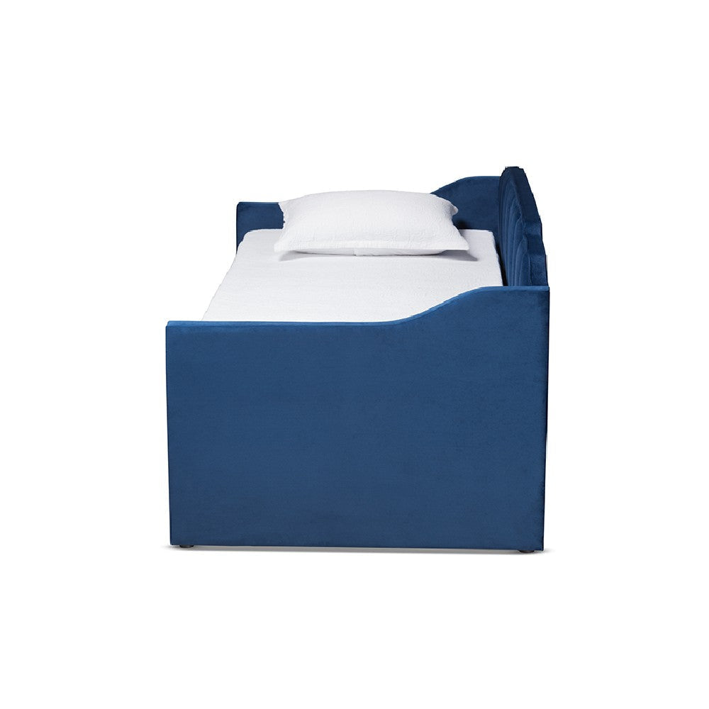 Baxton Studio Lennon Modern and Contemporary Navy Blue Velvet Fabric Upholstered Twin Size Daybed with Trundle