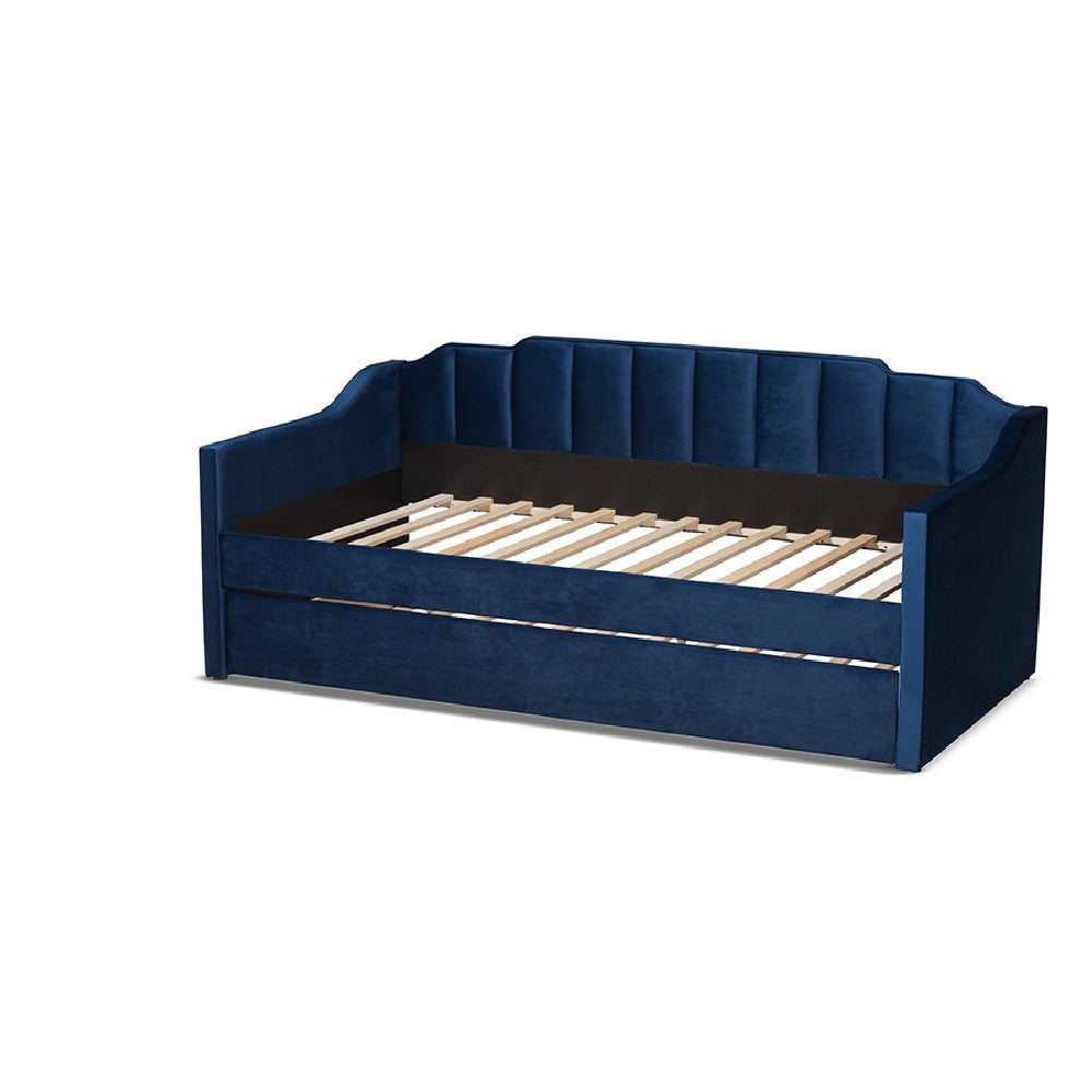 Baxton Studio Lennon Modern and Contemporary Navy Blue Velvet Fabric Upholstered Twin Size Daybed with Trundle