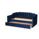 Baxton Studio Lennon Modern and Contemporary Navy Blue Velvet Fabric Upholstered Twin Size Daybed with Trundle