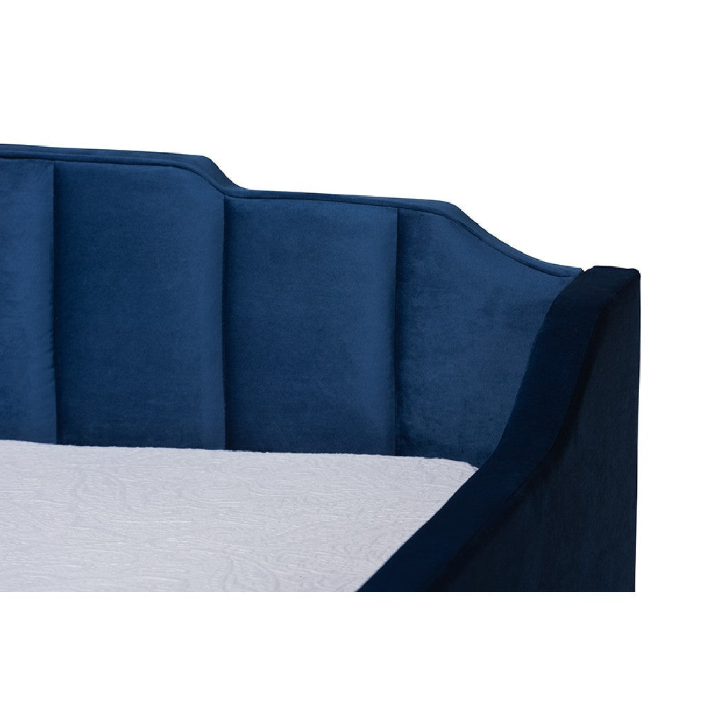 Baxton Studio Lennon Modern and Contemporary Navy Blue Velvet Fabric Upholstered Twin Size Daybed with Trundle
