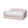 Baxton Studio Lennon Modern and Contemporary Pink Velvet Fabric Upholstered Full Size Daybed with Trundle