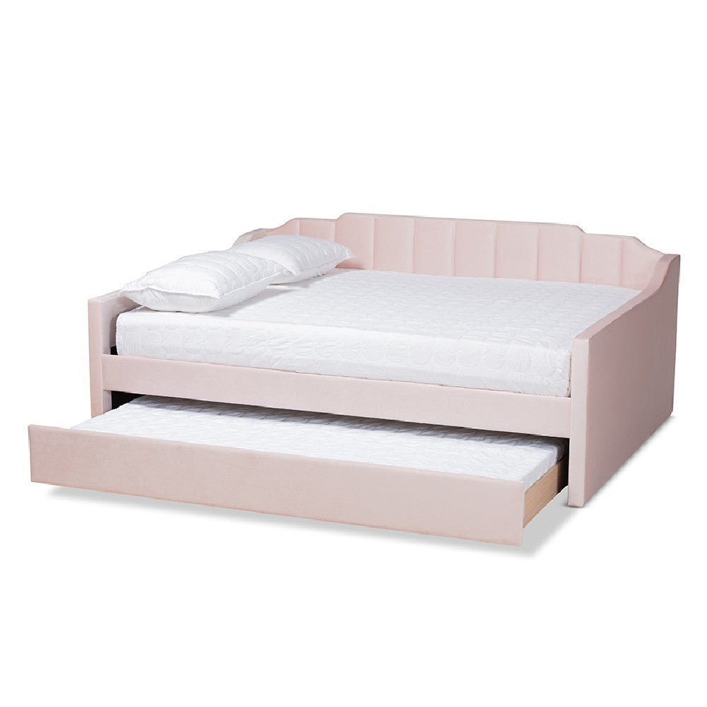 Baxton Studio Lennon Modern and Contemporary Pink Velvet Fabric Upholstered Full Size Daybed with Trundle