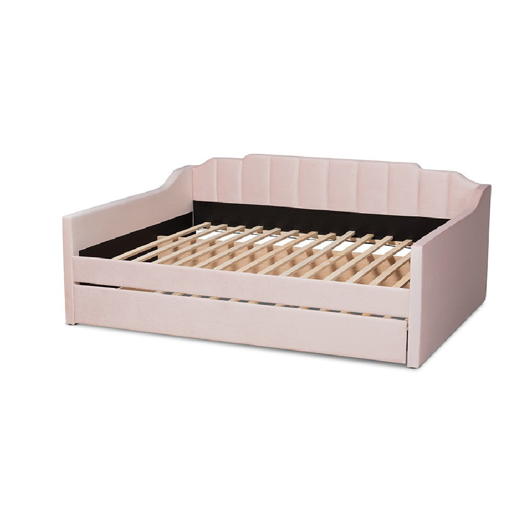 Baxton Studio Lennon Modern and Contemporary Pink Velvet Fabric Upholstered Full Size Daybed with Trundle
