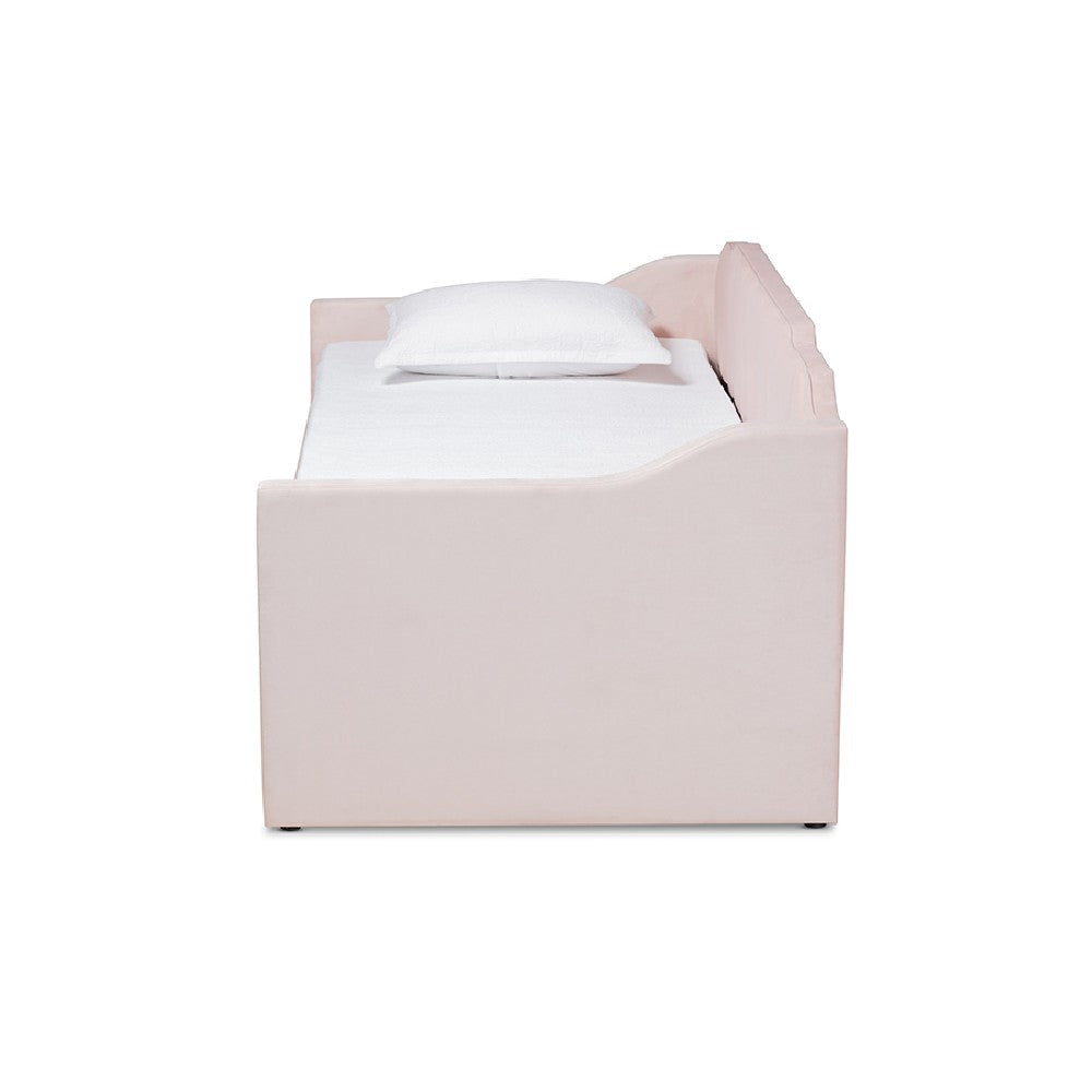 Baxton Studio Lennon Modern and Contemporary Pink Velvet Fabric Upholstered Twin Size Daybed with Trundle