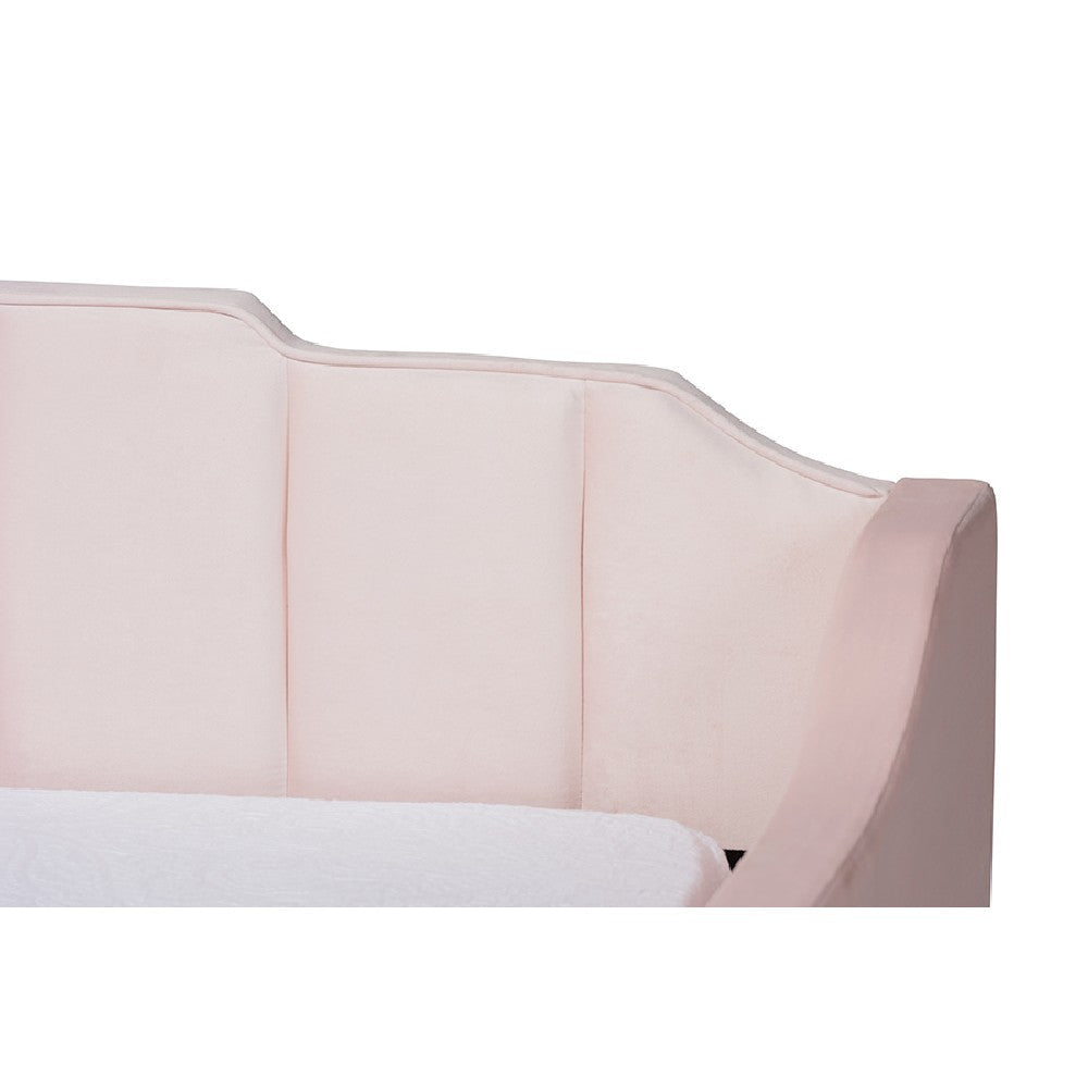 Baxton Studio Lennon Modern and Contemporary Pink Velvet Fabric Upholstered Twin Size Daybed with Trundle
