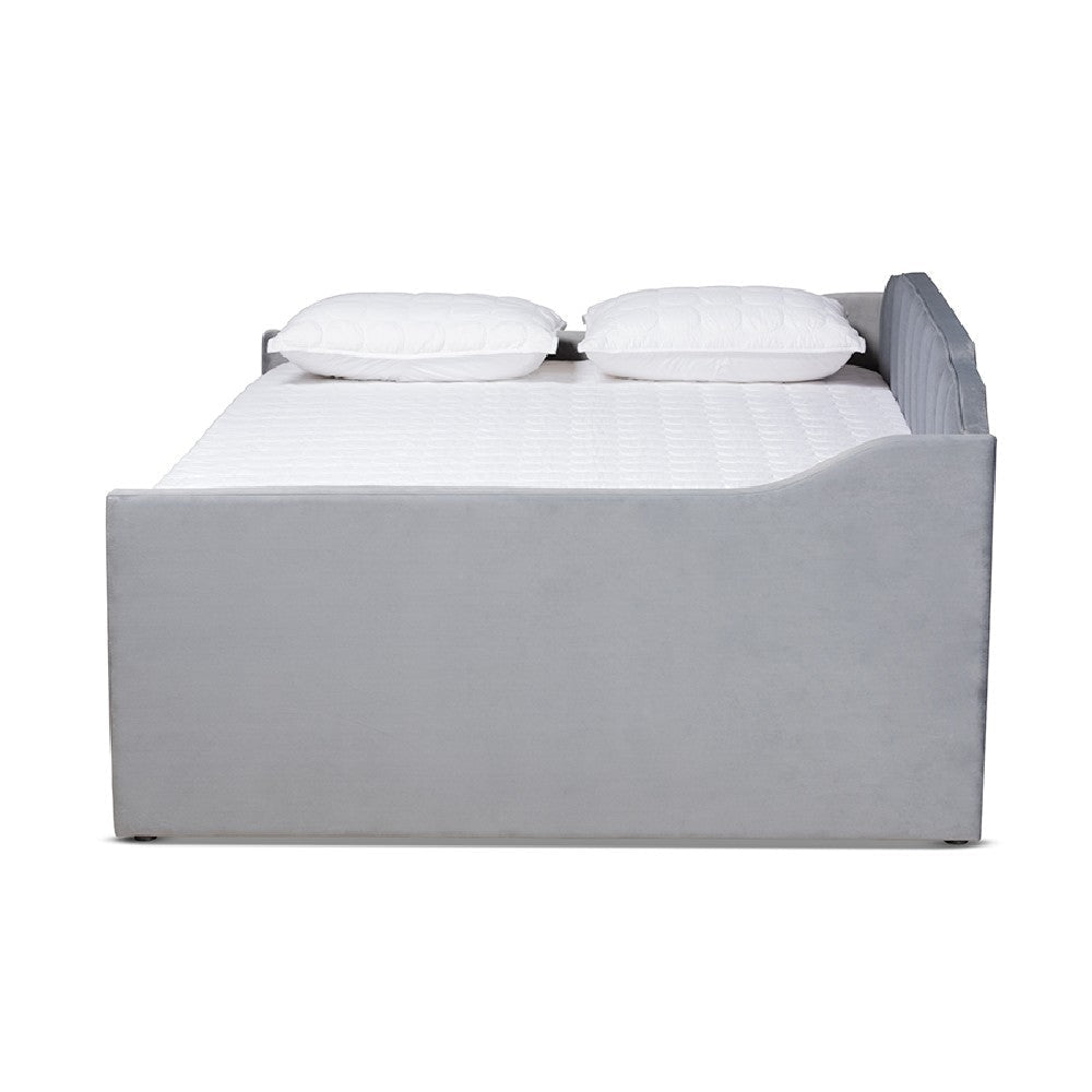 Baxton Studio Lennon Modern and Contemporary Grey Velvet Fabric Upholstered Full Size Daybed with Trundle