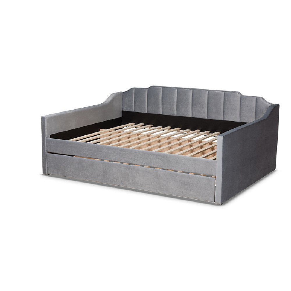 Baxton Studio Lennon Modern and Contemporary Grey Velvet Fabric Upholstered Full Size Daybed with Trundle