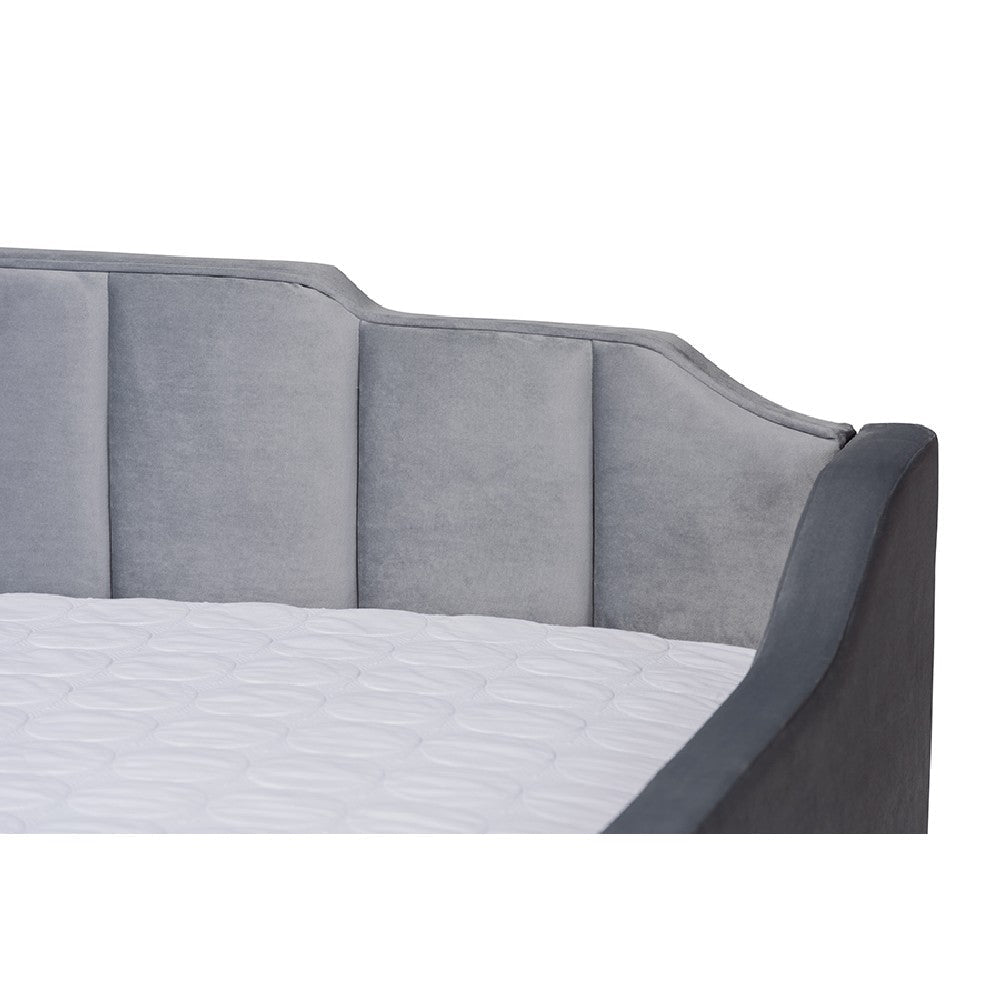 Baxton Studio Lennon Modern and Contemporary Grey Velvet Fabric Upholstered Full Size Daybed with Trundle