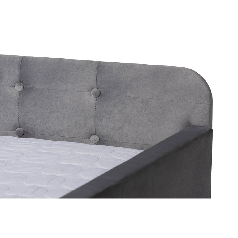 Baxton Studio Jona Modern and Contemporary Transitional Grey Velvet Fabric Upholstered and Button Tufted Full Size Daybed with Trundle