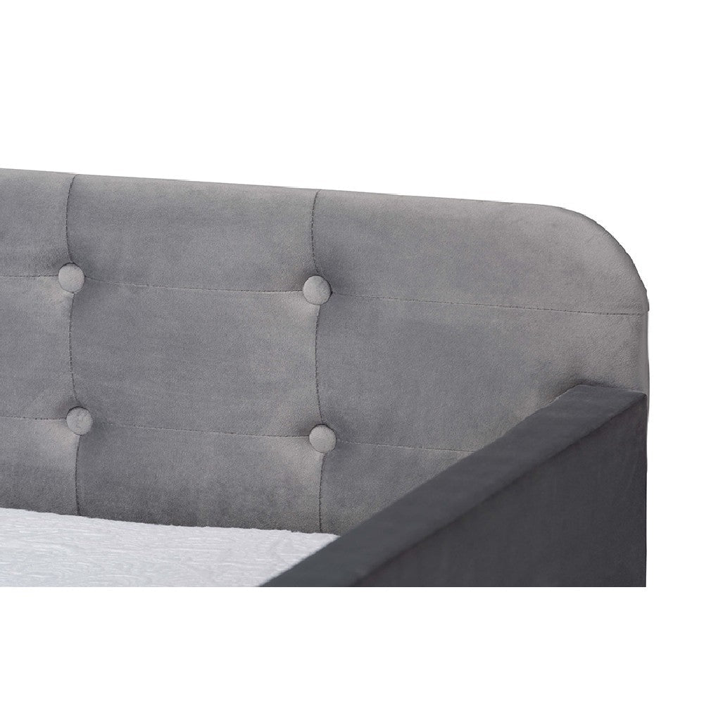 Baxton Studio Jona Modern and Contemporary Transitional Grey Velvet Fabric Upholstered and Button Tufted Twin Size Daybed with Trundle