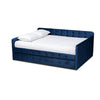 Baxton Studio Jona Modern and Contemporary Transitional Navy Blue Velvet Fabric Upholstered and Button Tufted Full Size Daybed with Trundle