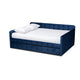 Baxton Studio Jona Modern and Contemporary Transitional Navy Blue Velvet Fabric Upholstered and Button Tufted Full Size Daybed with Trundle
