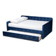 Baxton Studio Jona Modern and Contemporary Transitional Navy Blue Velvet Fabric Upholstered and Button Tufted Full Size Daybed with Trundle