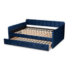 Baxton Studio Jona Modern and Contemporary Transitional Navy Blue Velvet Fabric Upholstered and Button Tufted Full Size Daybed with Trundle