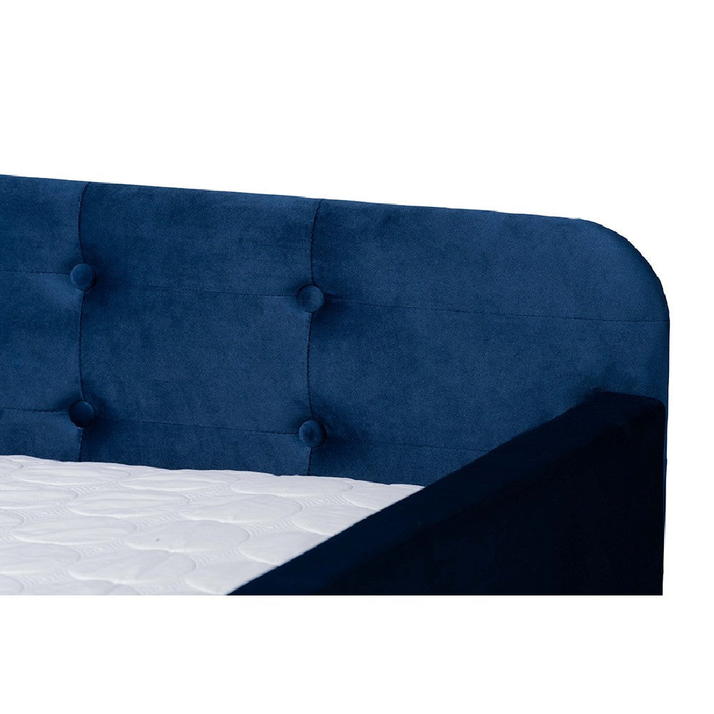 Baxton Studio Jona Modern and Contemporary Transitional Navy Blue Velvet Fabric Upholstered and Button Tufted Full Size Daybed with Trundle