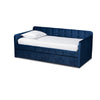 Baxton Studio Jona Modern and Contemporary Transitional Navy Blue Velvet Fabric Upholstered and Button Tufted Twin Size Daybed with Trundle