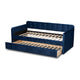 Baxton Studio Jona Modern and Contemporary Transitional Navy Blue Velvet Fabric Upholstered and Button Tufted Twin Size Daybed with Trundle