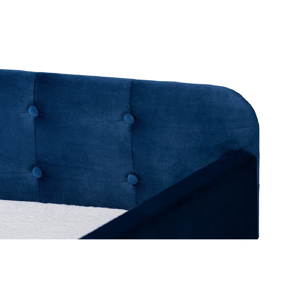 Baxton Studio Jona Modern and Contemporary Transitional Navy Blue Velvet Fabric Upholstered and Button Tufted Twin Size Daybed with Trundle