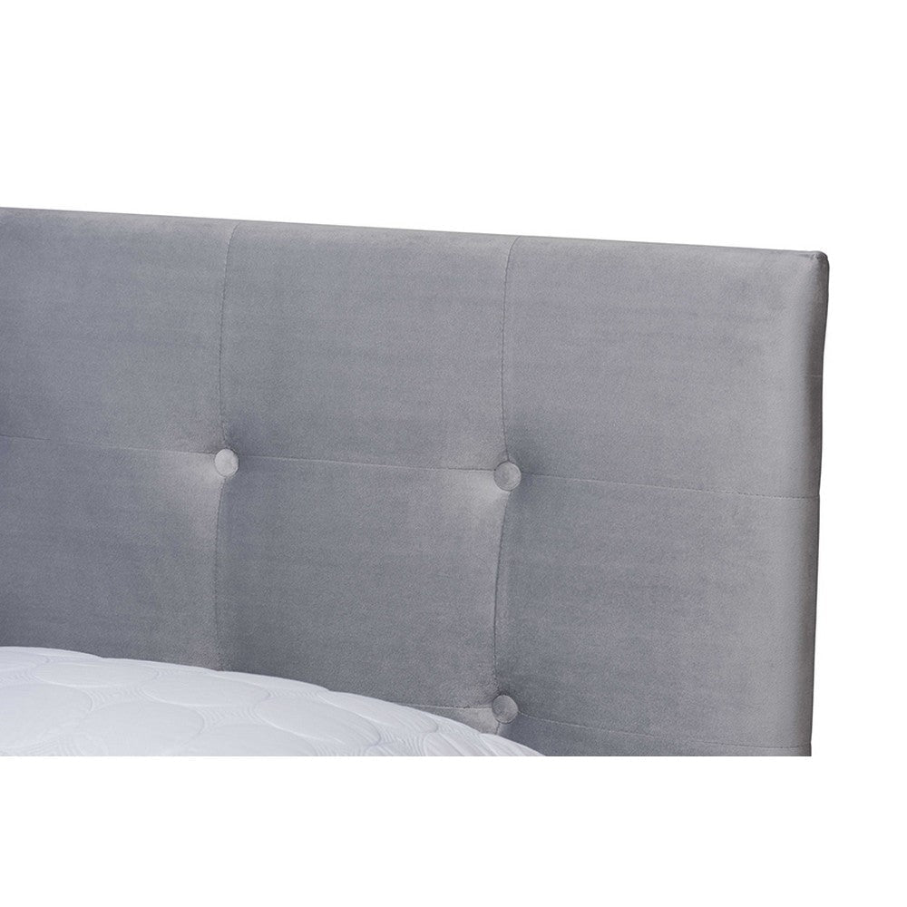 Baxton Studio Caprice Modern and Contemporary Glam Grey Velvet Fabric Upholstered Queen Size Panel Bed