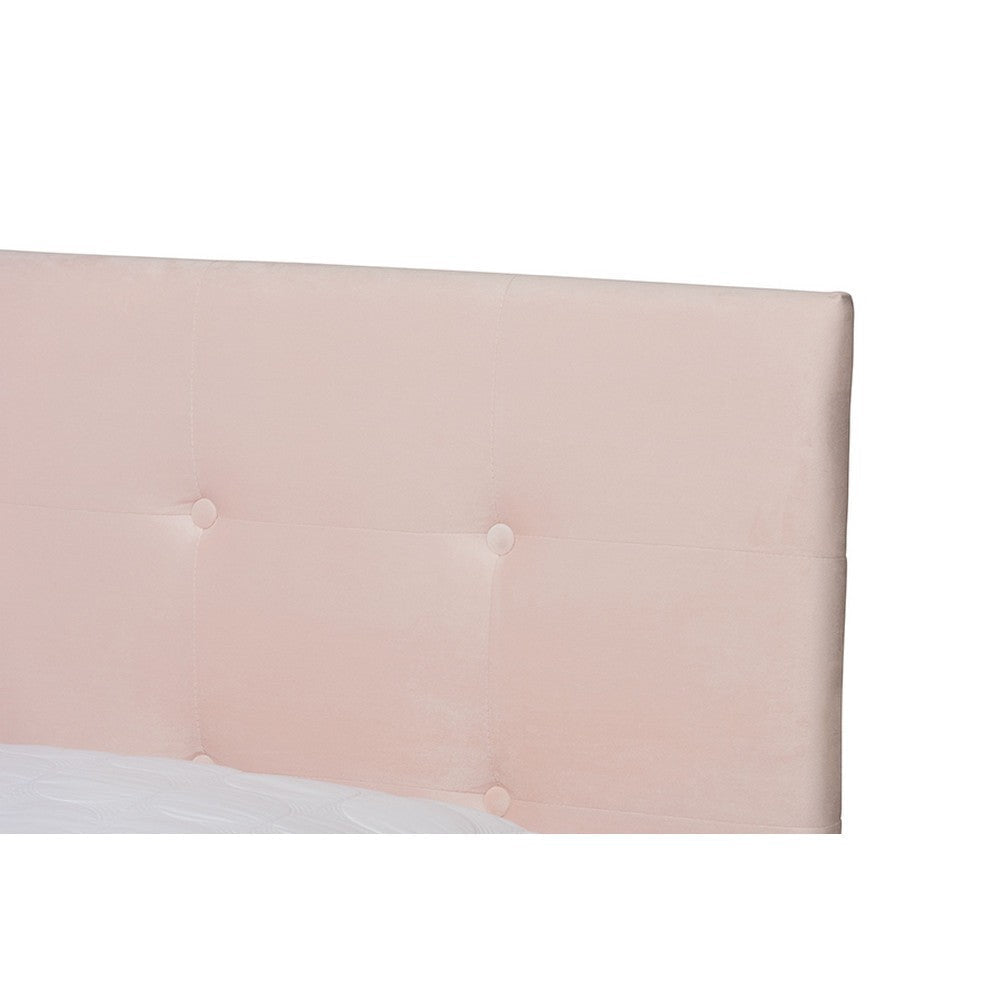 Baxton Studio Caprice Modern and Contemporary Glam Light Pink Velvet Fabric Upholstered Queen Size Panel Bed
