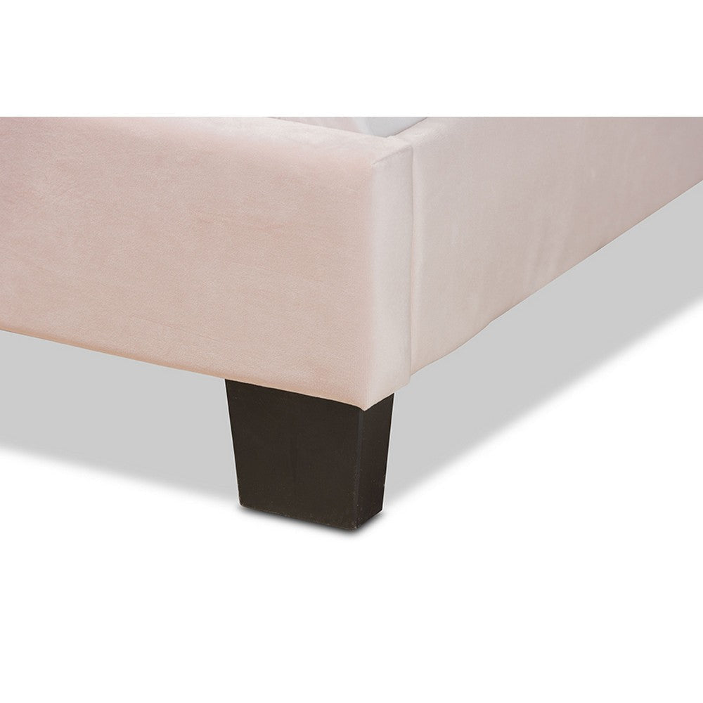 Baxton Studio Caprice Modern and Contemporary Glam Light Pink Velvet Fabric Upholstered Queen Size Panel Bed