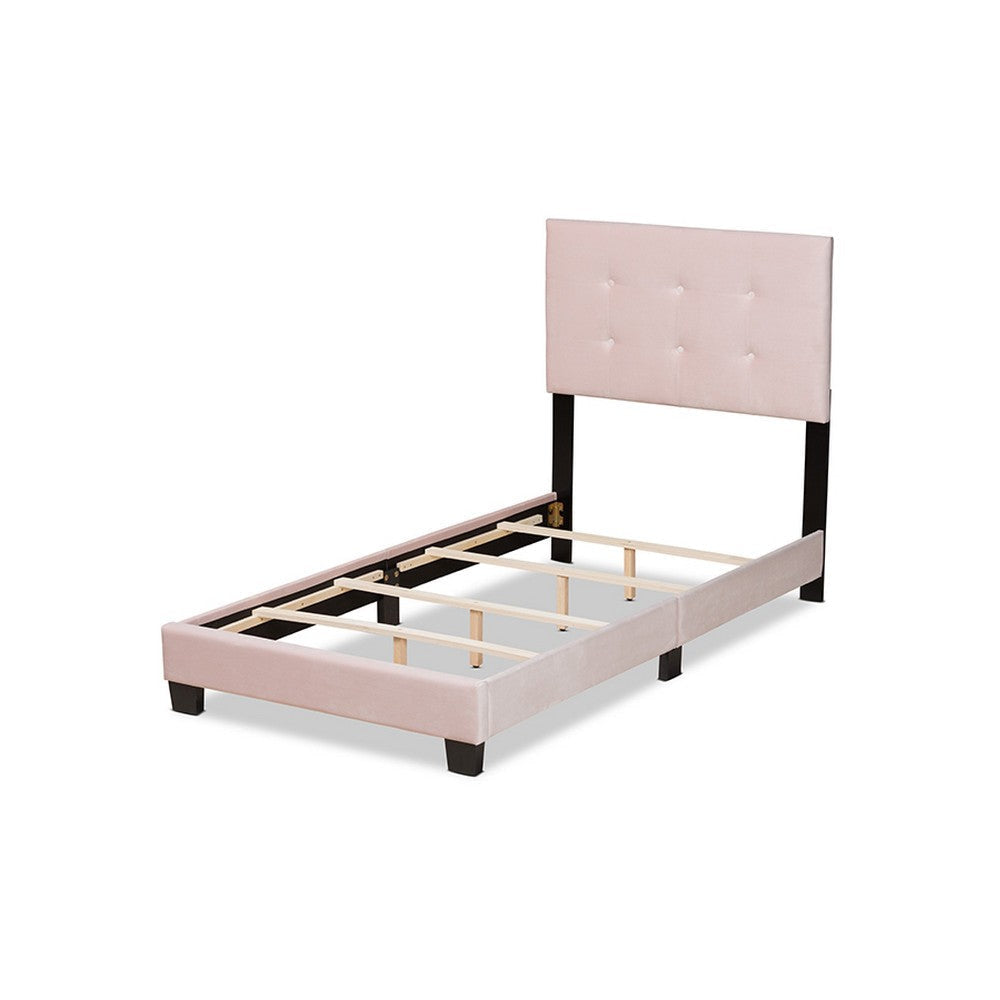 Baxton Studio Caprice Modern and Contemporary Glam Light Pink Velvet Fabric Upholstered Twin Size Panel Bed