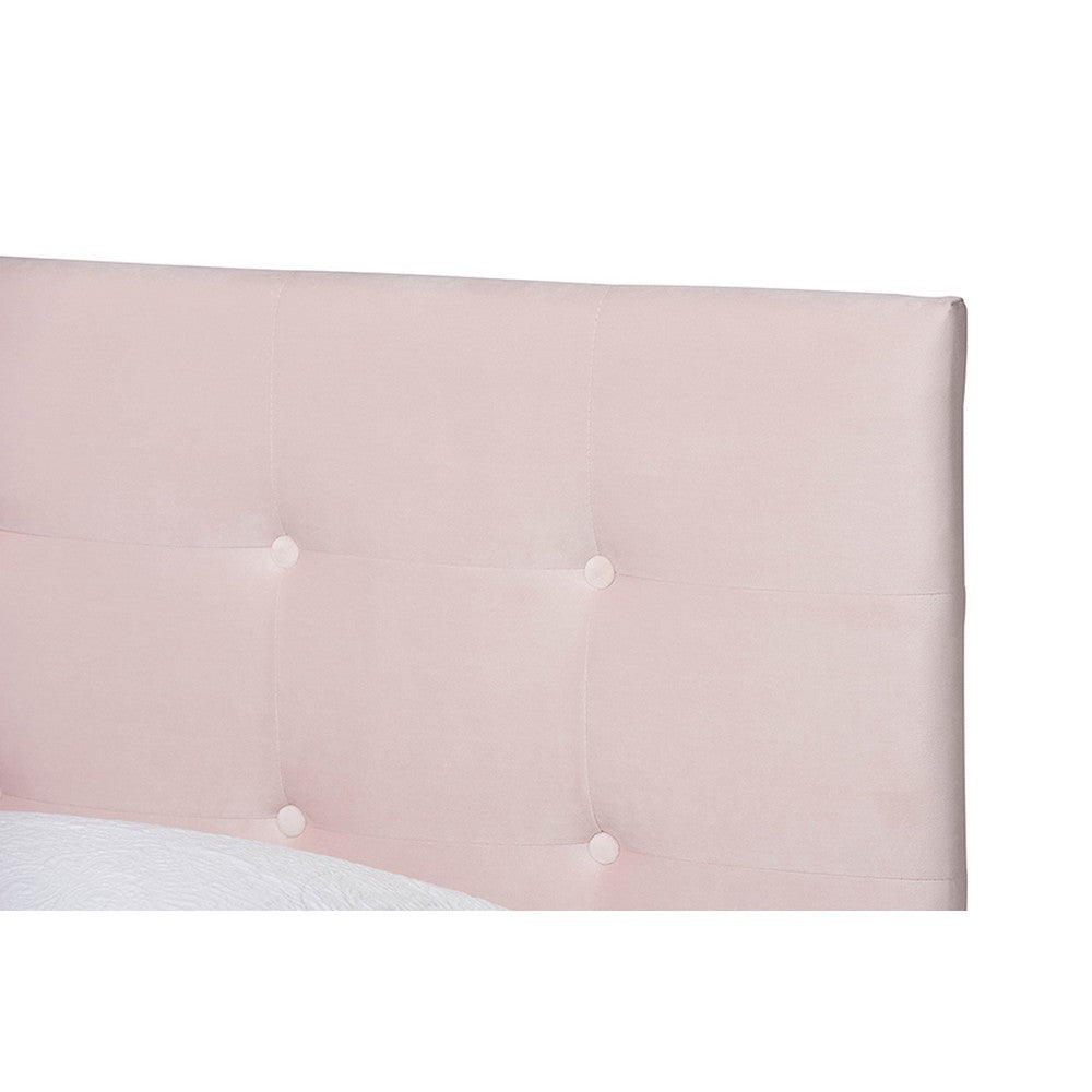 Baxton Studio Caprice Modern and Contemporary Glam Light Pink Velvet Fabric Upholstered Twin Size Panel Bed
