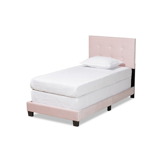 Baxton Studio Caprice Modern and Contemporary Glam Light Pink Velvet Fabric Upholstered Twin Size Panel Bed
