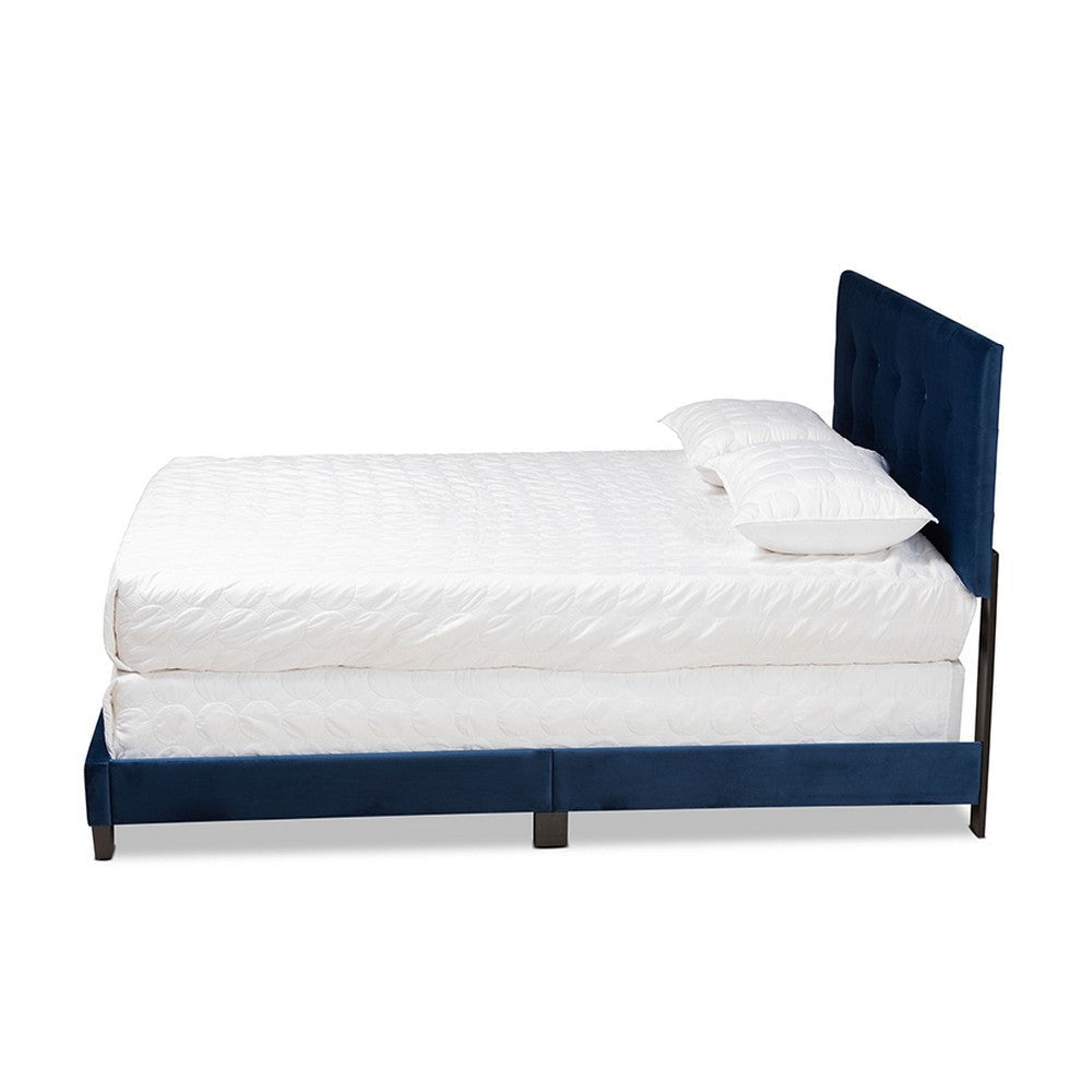 Baxton Studio Caprice Modern and Contemporary Glam Navy Blue Velvet Fabric Upholstered Queen Size Panel Bed