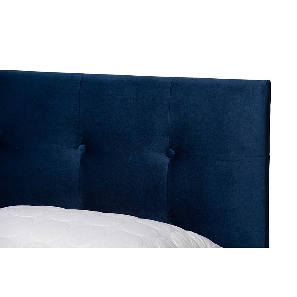 Baxton Studio Caprice Modern and Contemporary Glam Navy Blue Velvet Fabric Upholstered Queen Size Panel Bed