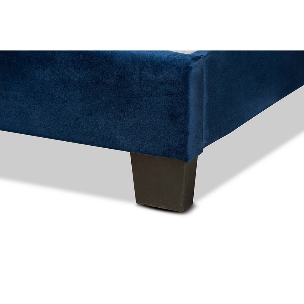 Baxton Studio Caprice Modern and Contemporary Glam Navy Blue Velvet Fabric Upholstered Queen Size Panel Bed