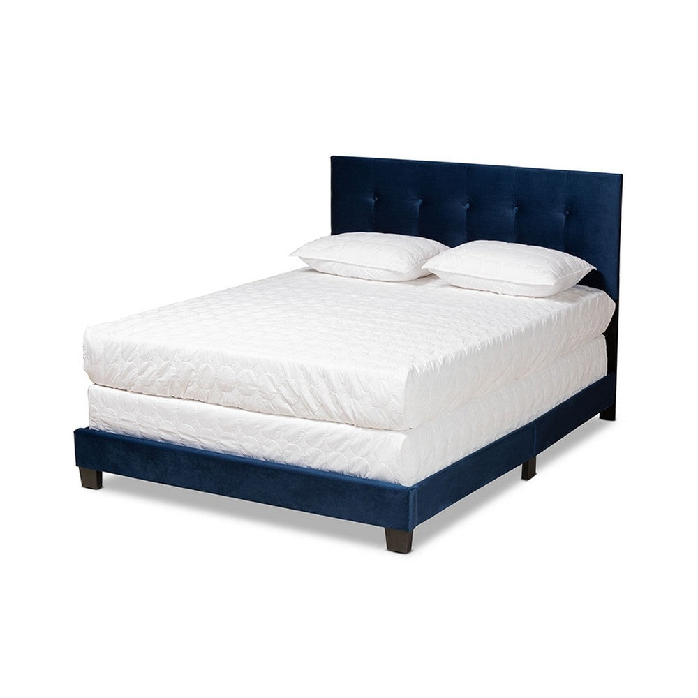 Baxton Studio Caprice Modern and Contemporary Glam Navy Blue Velvet Fabric Upholstered Queen Size Panel Bed