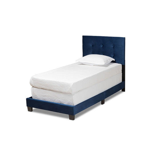 Baxton Studio Caprice Modern and Contemporary Glam Navy Blue Velvet Fabric Upholstered Twin Size Panel Bed