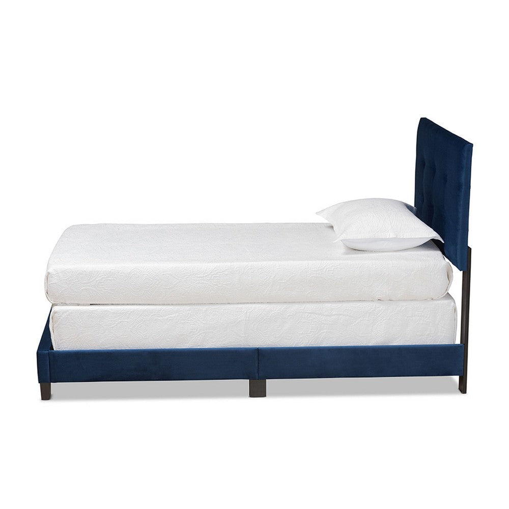 Baxton Studio Caprice Modern and Contemporary Glam Navy Blue Velvet Fabric Upholstered Twin Size Panel Bed