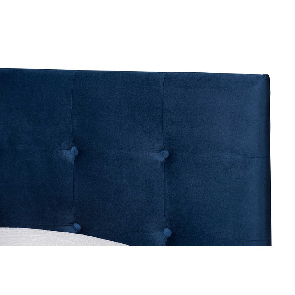 Baxton Studio Caprice Modern and Contemporary Glam Navy Blue Velvet Fabric Upholstered Twin Size Panel Bed