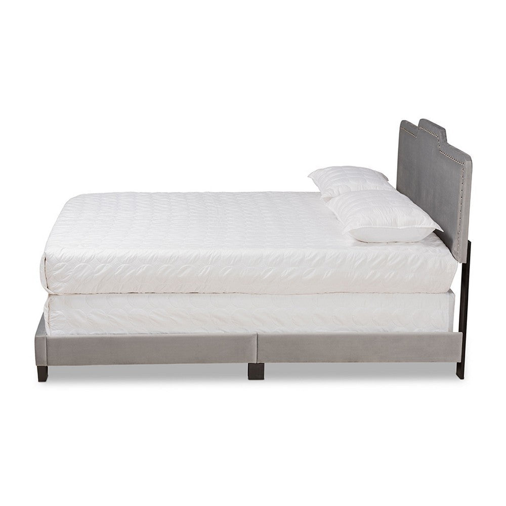 Baxton Studio Benjen Modern and Contemporary Glam Grey Velvet Fabric Upholstered Queen Size Panel Bed
