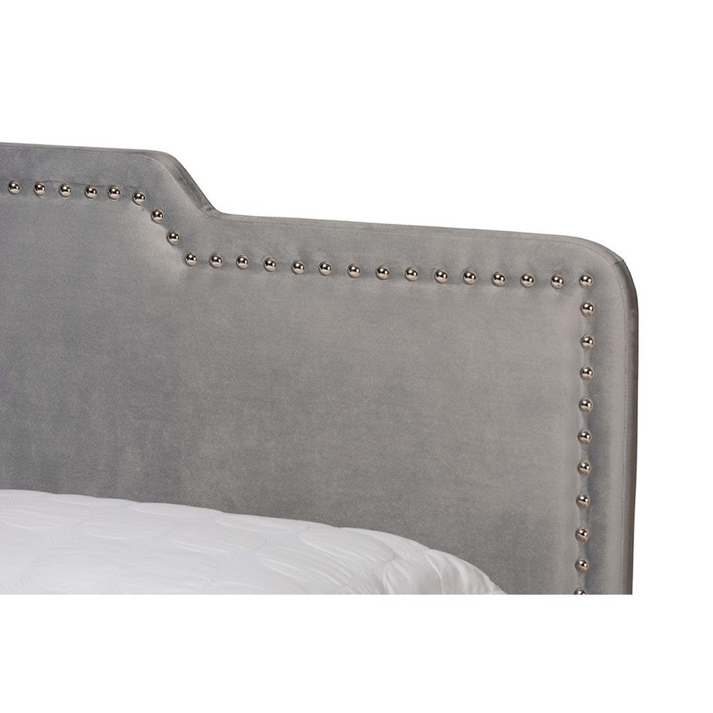 Baxton Studio Benjen Modern and Contemporary Glam Grey Velvet Fabric Upholstered Queen Size Panel Bed
