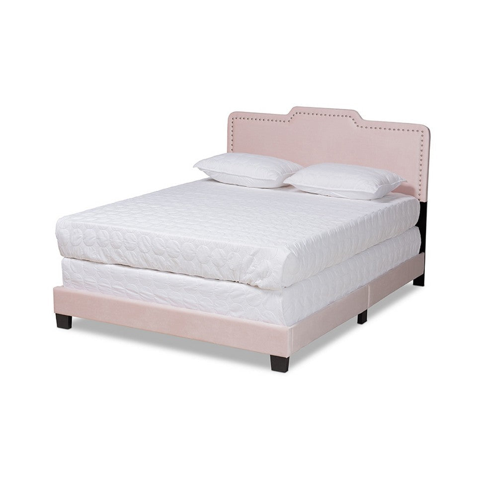 Baxton Studio Benjen Modern and Contemporary Glam Light Pink Velvet Fabric Upholstered Full Size Panel Bed
