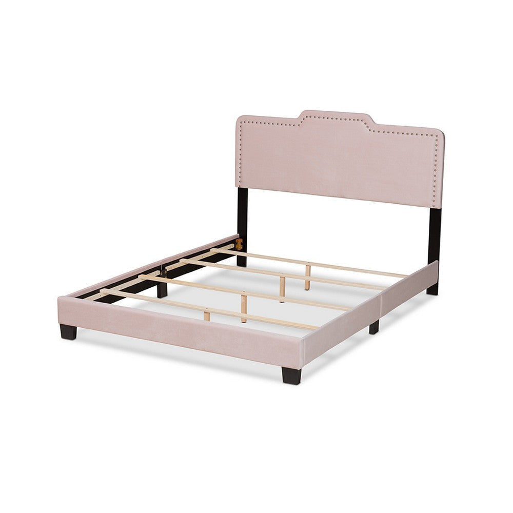 Baxton Studio Benjen Modern and Contemporary Glam Light Pink Velvet Fabric Upholstered Queen Size Panel Bed