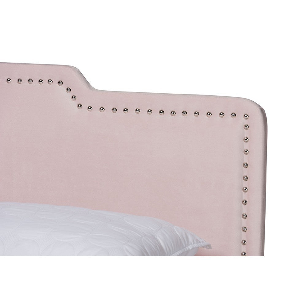 Baxton Studio Benjen Modern and Contemporary Glam Light Pink Velvet Fabric Upholstered Queen Size Panel Bed