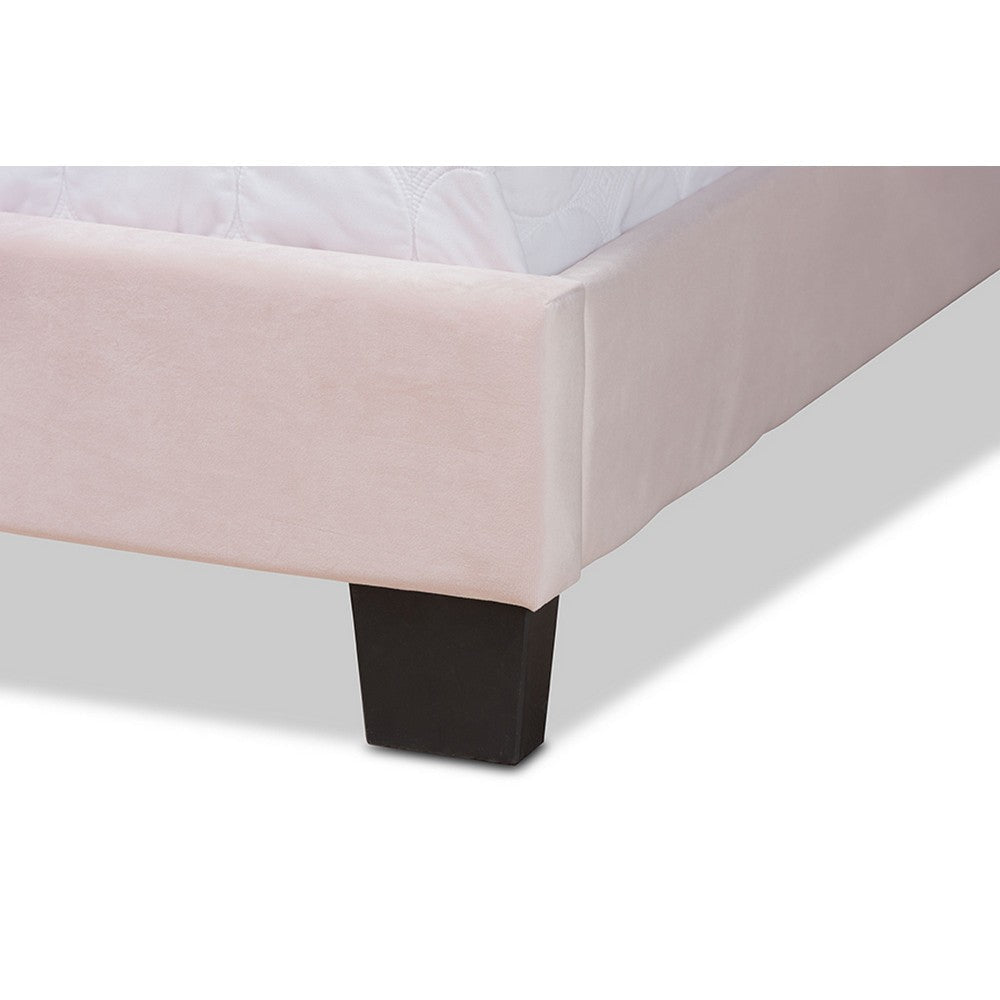 Baxton Studio Benjen Modern and Contemporary Glam Light Pink Velvet Fabric Upholstered Queen Size Panel Bed